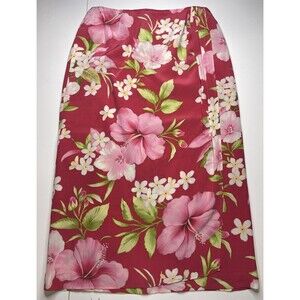 100% Pure Silk Talbots  Watercolor A-line Pink Floral Wrap Midi Skirt Sz 10